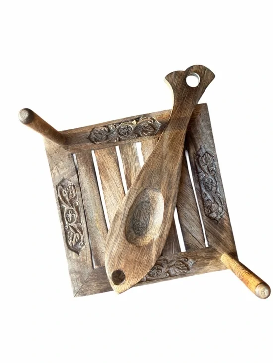 Carved Wooden Napkin Holder Fish Design 8x8 – Rustic Kitchen Organizer - Picture 5 of 6